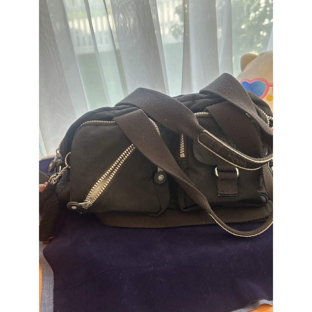 Kipling black nylon crossbody shoulder bag multi-pocket organizer monkey charm - Picture 15 of 15